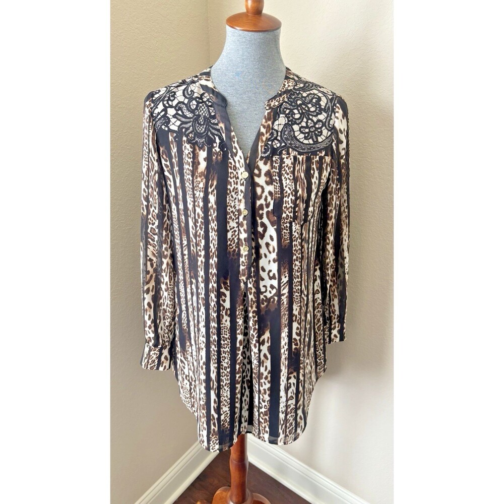 Black Label by Chico's Size 00 (XS/2) Leopard Print Zipper Detail Back Tunic Top